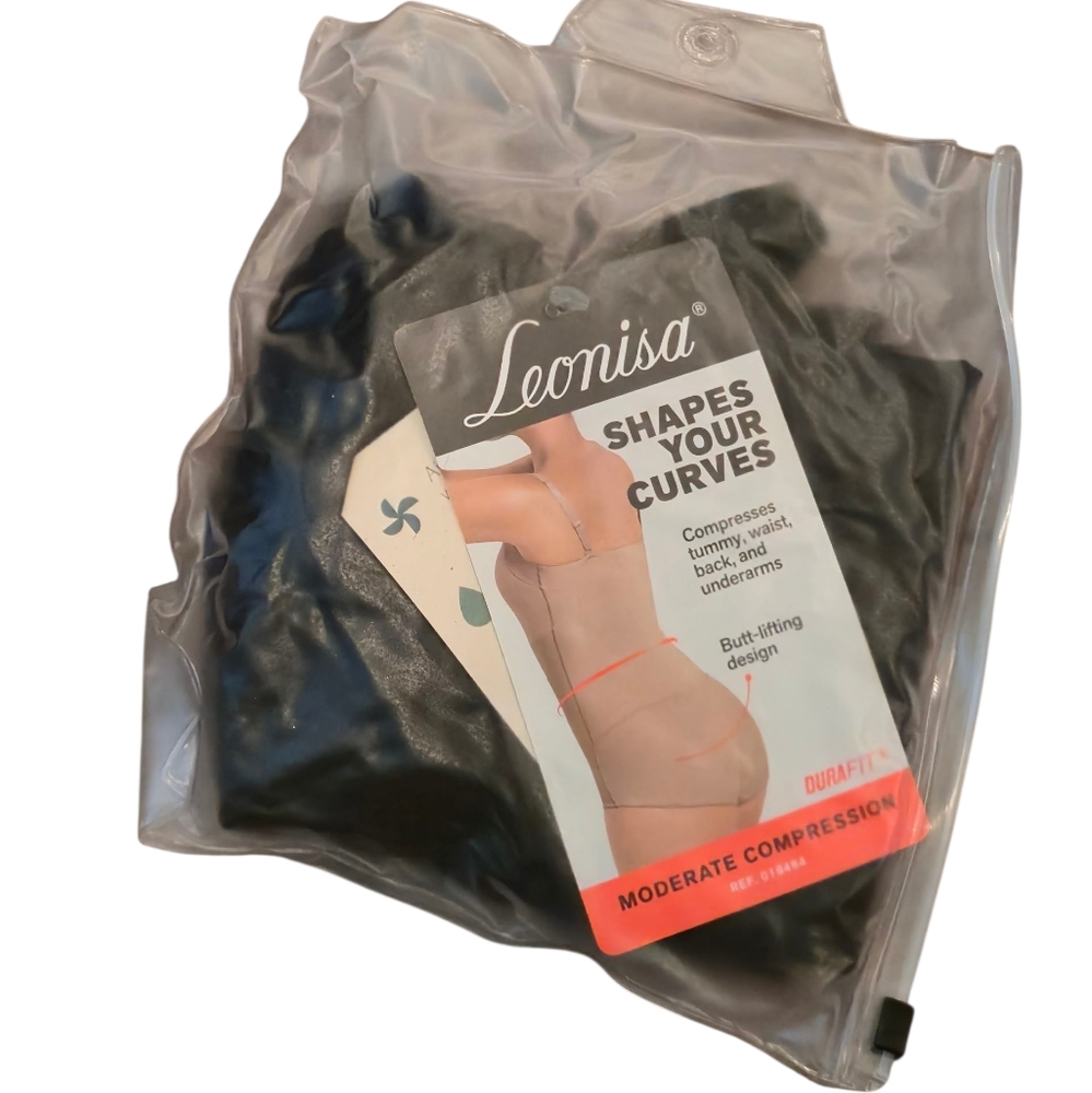 😁NWT Leonisa Black Compression Body Suit Adjustable Straps
